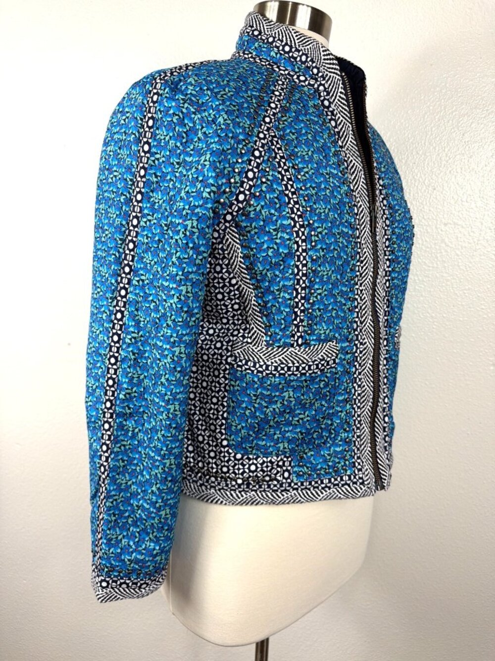 J.Crew Collection Quilted Cotton Silk Floral Studded Jacket Size 12 NWOT - Picture 6 of 16